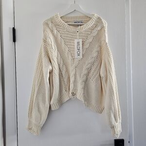 NEW Wildfox Waldorf Distressed Oversize Slouchy Cable Knit Cream Sweater Size M